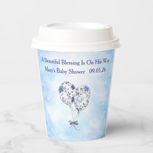 Blue Chinoiserie Baby Shower Tableware Set Papieren Bekers (Voorkant)