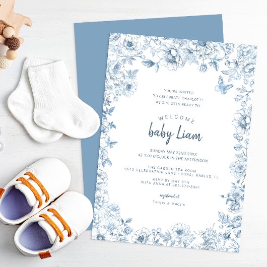 Blue Chinoiserie Baby shower Uitnodigen voor Jonge Kaart