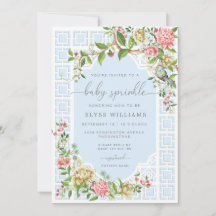 Blue Chinoiserie Baby Sprinkle Invitation Trianon