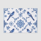 Blue Chinoiserie Bird Floral Pattern Tissuepapier (Voorkant)