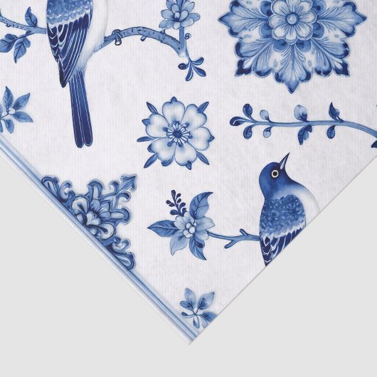 Blue Chinoiserie Bird Floral Pattern Tissuepapier (Detail)