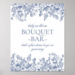 Blue Chinoiserie  Bloemen Baby Boeket Bar Poster