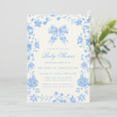 Blue Chinoiserie  Bloemen BabyShower Kaart (Staand voorkant)
