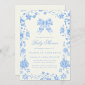 Blue Chinoiserie  Bloemen BabyShower Kaart (Voorkant / Achterkant)