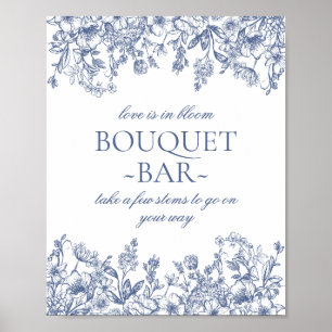 Blue Chinoiserie  Bloemen Bruids Boeket Bar Poster