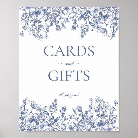 Blue Chinoiserie  Bloemen Kaarten & Geschenken Tek Poster (Voorkant)