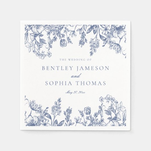 Blue Chinoiserie  Bloemen Trouwdessert Servet (Voorkant)