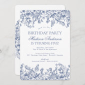 Blue Chinoiserie  Bloemen Verjaardagsfeest Kaart (Voorkant / Achterkant)