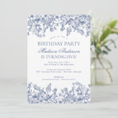 Blue Chinoiserie  Bloemen Verjaardagsfeest Kaart (Staand voorkant)