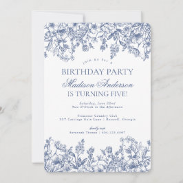 Blue Chinoiserie Bloemen Verjaardagsfeest Kaart
