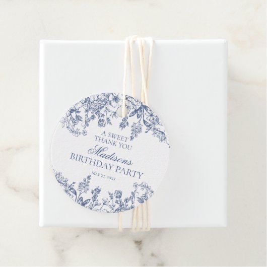 Blue Chinoiserie  Bloemen Verjaardagskring Bedankjes Labels (In situ)