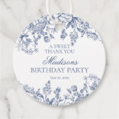 Blue Chinoiserie  Bloemen Verjaardagskring Bedankjes Labels (Voorkant)