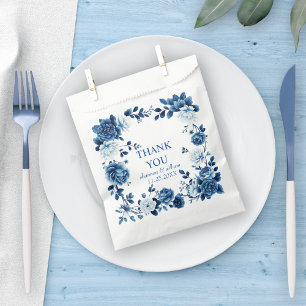 Blue Chinoiserie bloemenbruilofts lijst Dank u Bedankzakje