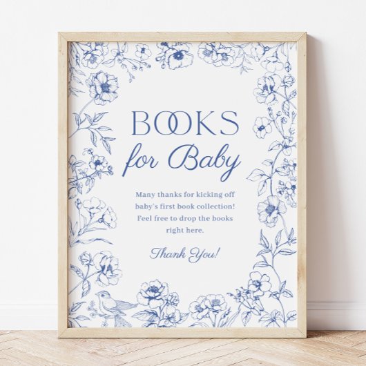Blue Chinoiserie Boeken voor Baby Sign Poster