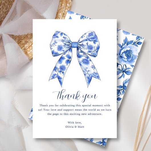 Blue Chinoiserie Bow Baby shower bedankkaart
