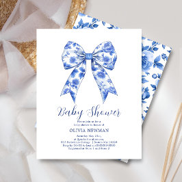 Blue Chinoiserie Bow Baby shower Invitation