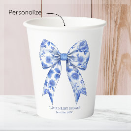 Blue Chinoiserie Bow Baby shower Papieren beker