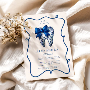 Blue Chinoiserie Bow Dentist Afstuderen Kaart