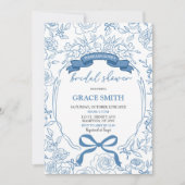 Blue Chinoiserie Bow Floral Vrijgezellenfeest Kaart (Voorkant)