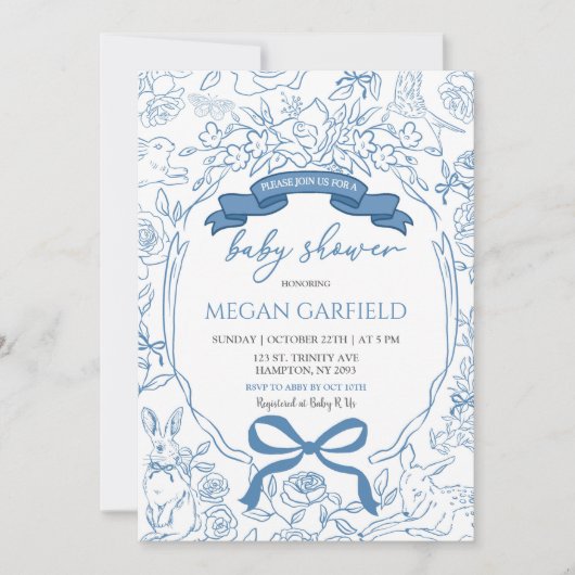 Blue Chinoiserie Bow Woodland Safari Baby shower Kaart (Voorkant)