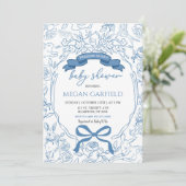 Blue Chinoiserie Bow Woodland Safari Baby shower Kaart (Staand voorkant)