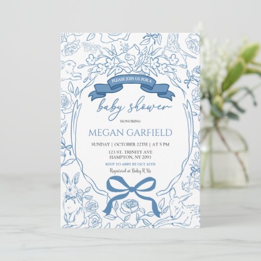 Blue Chinoiserie Bow Woodland Safari Baby shower Kaart (Staand voorkant)