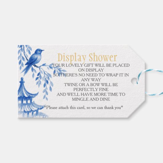 Blue Chinoiserie  Bridal Display Shower enclosure Cadeaulabel (Voorkant (Horizontaal))