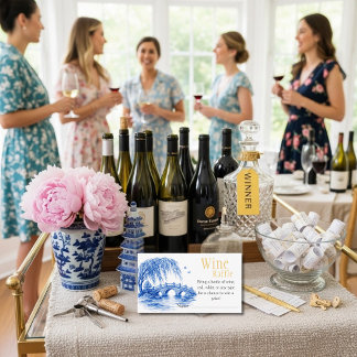 Blue Chinoiserie Bridge Wine Raffle Bridal Shower  Informatiekaartje