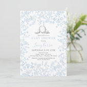 Blue Chinoiserie bunny baby shower Invitation, Kaart (Staand voorkant)