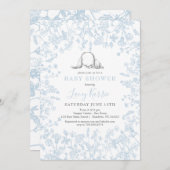 Blue Chinoiserie bunny baby shower Invitation, Kaart (Voorkant / Achterkant)