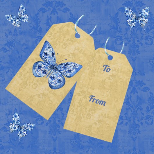  Blue Chinoiserie Butterflies Damask Cadeaulabel