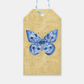  Blue Chinoiserie Butterflies Damask Cadeaulabel (Voorkant)