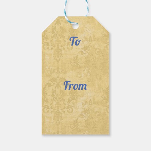  Blue Chinoiserie Butterflies Damask Cadeaulabel (Achterkant)