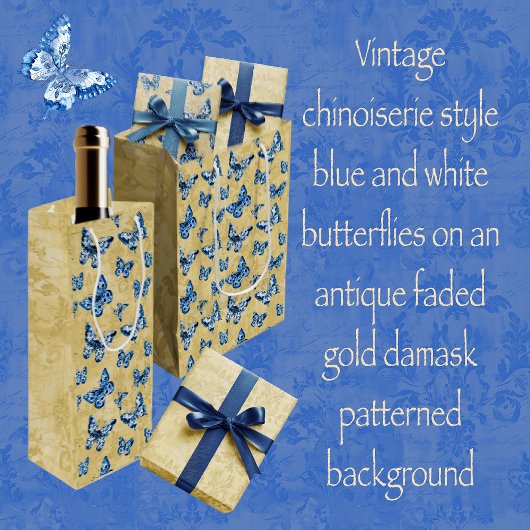  Blue Chinoiserie Butterflies Damask Medium Cadeauzakje