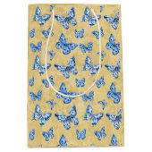  Blue Chinoiserie Butterflies Damask Medium Cadeauzakje (Voorkant)