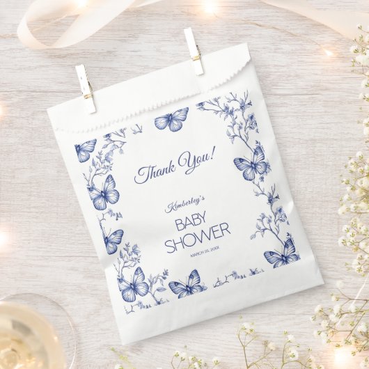 Blue Chinoiserie Butterfly Baby shower Bedankzakje (Geknipt)