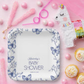 Blue Chinoiserie Butterfly Baby shower Papieren Bordje (Feest)