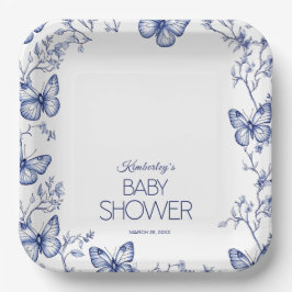 Blue Chinoiserie Butterfly Baby shower Papieren Bordje