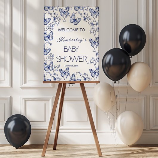 Blue Chinoiserie Butterfly Baby shower Perfect Poster