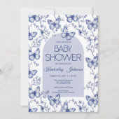 Blue Chinoiserie Butterfly Baby shower Uitnodiging (Voorkant)