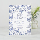 Blue Chinoiserie Butterfly Baby shower Uitnodiging (Staand voorkant)