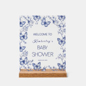 Blue Chinoiserie Butterfly Baby shower Uitnodiging Acryl Bord (Voorkant)