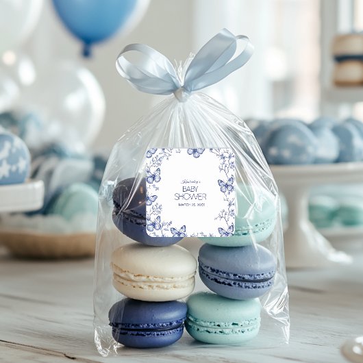 Blue Chinoiserie Butterfly Baby shower Vierkante Sticker