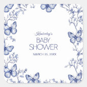 Blue Chinoiserie Butterfly Baby shower Vierkante Sticker (Voorkant)