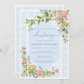 Blue Chinoiserie Christening Invitation Trianon Kaart (Voorkant / Achterkant)