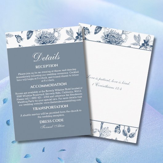 Blue Chinoiserie Christian Wedding Details   Informatiekaartje