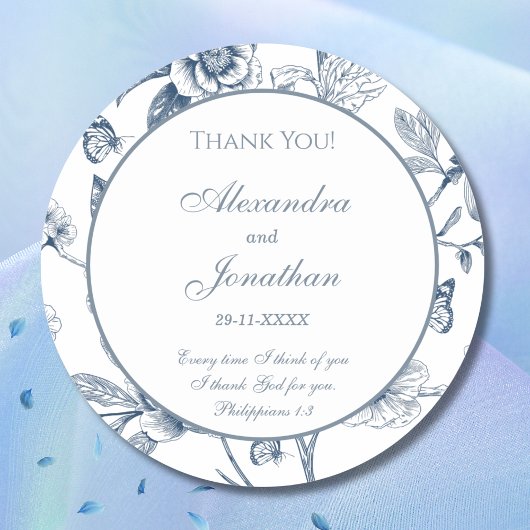 Blue Chinoiserie Christian Wedding Thank You Ronde Sticker