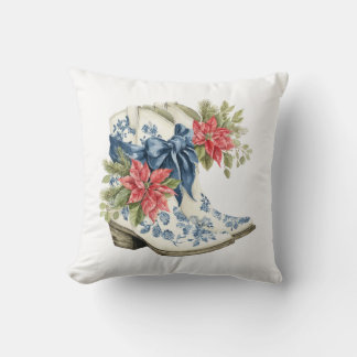 Blue Chinoiserie Christmas Cowgirl Boots Pillow Kussen