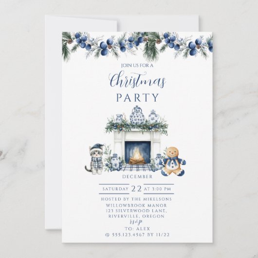 Blue Chinoiserie Christmas Kaart (Voorkant)