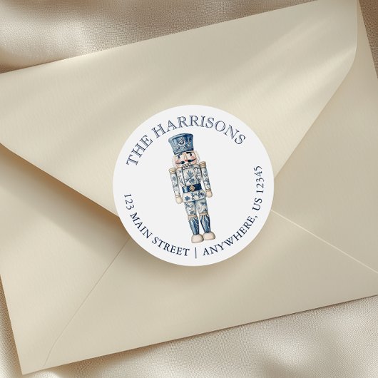 Blue Chinoiserie Christmas Nutcracker Adres Ronde Sticker